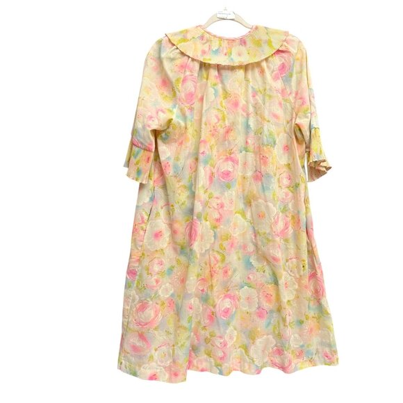 VTG Loungees Floral Pleated Ruffled Button Front Night Gown Dress 16 Pink - Picture 8 of 10